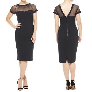 Maggy London Black Illusion Yoke Crepe Cocktail Dress Size 14